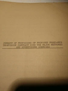 Vintage Document summary of provisions of proposed freelance television contract - Picture 1 of 3