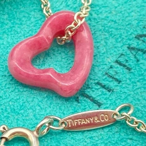 Tiffany & Co. Rhodonite Open Heart Pendant Necklace 16" Elsa Peretti silver 3.1g - Picture 1 of 18