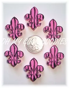 6 STCK. FLEUR DE LIS ZEBRA HOT PINK SCHWARZ HARZE FLATBACK 4 HAARSCHLEIFEN MITTE - Bild 1 von 1