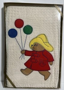 Vintage PADDINGTON BEAR Baby Blanket Quiltex Fringe Edge Balloons BRAND NEW RARE - Picture 1 of 4