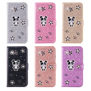 Bling Panda Flip Wallet Phone Case Cover For iPhone 12 13 14 15 16 Pro Max Plus - Picture 1 of 12