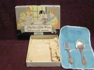 2pc Lunt Sterling William & Mary BABY SET LITTLE MEN & LITTLE WOMEN ORIGINAL BOX - Picture 1 of 8