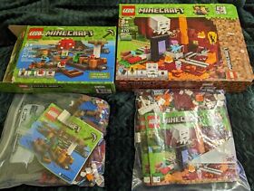 Lego Minecraft Mushroom Island 21129 and Nether Portal 21143 100% complete