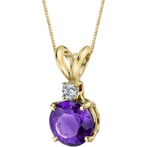 Oravo 14 kts oro amarillo corte redondo 1.00 cts colgante de diamante amatista - Imagen 1 de 3
