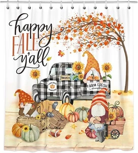 Thanksgiving Fall Shower Curtain for Bathroom,Autumn Pumpkins Bath Curtains,Gnom - Picture 1 of 6