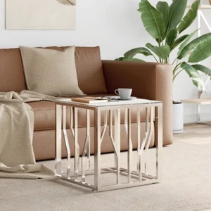 Couchtisch Silbern 50x50x50 cm Edelstahl und Glas - Bild 1 von 6