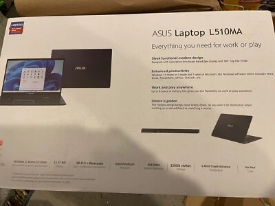 ASUS Vivobook 15.6"  Intel PentiumN5030 128GB eMMC 4GB RAM +1 Year Microsoft 365 - Image 1 of 4