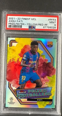 2021-22 Topps Finest UCL ANSU FATI PRZD FB FSN YELLOW,RED RF PSA 9 POP 1 - Image 1 of 2