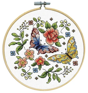Cross Stitch Kit ~ Design Works Butterflies and Flowers w/8" Wood Hoop #DW7043 - Picture 1 of 3