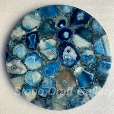 21” Blue Agate Gemstone Table Handmade Living Room Centerpiece Unique Design - Image 1 of 4