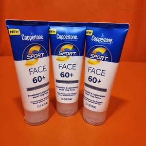 Loción protectora solar facial deportiva Coppertone FPS 60 lote de 3 tubos 2,5 oz fecha 03-2026 - Imagen 1 de 5