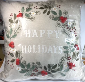 JC Penney Navidad Almohada Felices Fiestas Corona Bordada 18" Nuevo - Imagen 1 de 6