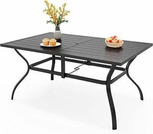 PHI VILLA Metal Garden Dining Table Outdoor Patio w/Umbrella Hole for 6-8 Person - Picture 1 of 6