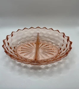 VINTAGE Fostoria Oval Glass Pink Divided Dish 10” X 7” - Picture 1 of 9