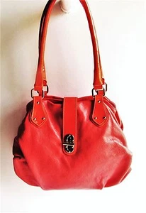 INNUE Italy Fire Coral Soft Italian Leather Large Hobo Shoulder Bag - NWOT - Picture 1 of 12