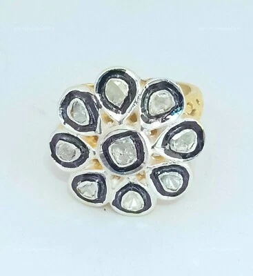 Anillo de cóctel de diamantes Polki, plata 925 hecho a mano oro pulido floral delicado anillo Foto 1 de 4