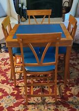 Vintage set, Mid Century, wood Folding Table with 4 matching chairs. 