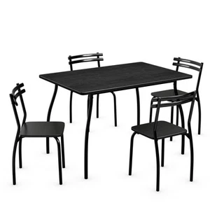 5-tlg. Essgruppe Tisch & 4 Stühle Frühstücksmöbel ideal für Zuhause Küche schwarz - Bild 1 von 5
