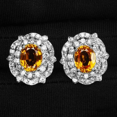 Orecchini in argento sterling 925 5,14 carati con zaffiro giallo whisky... - Immagine 1 di 4