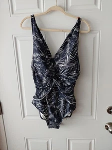 Women’s Michael Kors One Piece Swimsuit With Gold Hardware Navy Blue @ White 16W - Picture 1 of 9
