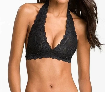 Bralette de encaje halter Intimately Free People negro inalámbrico elevador para mujer XS Foto 1 de 4