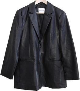 REBECCA MINKOFF Lammleder Vegan Kunstleder Blazer Jacke SCHWARZ Gr. L Large - Bild 1 von 7