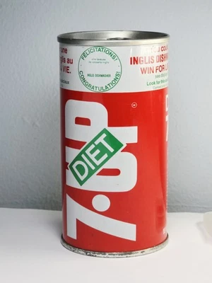 10 oz DIETA 7-UP TORONTO BILÍNGUE INGLÊS FRANCÊS CANADÁ LATA DE REFRIGERANTE VIDA NA MÁQUINA DE LAVAR LOUÇA - Imagem 1 de 4