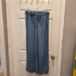 Knox Rose Women's Size L Blue Lyocell Wide Leg Paperbag Waist Pants Boho Beachy - Picture 1 of 8
