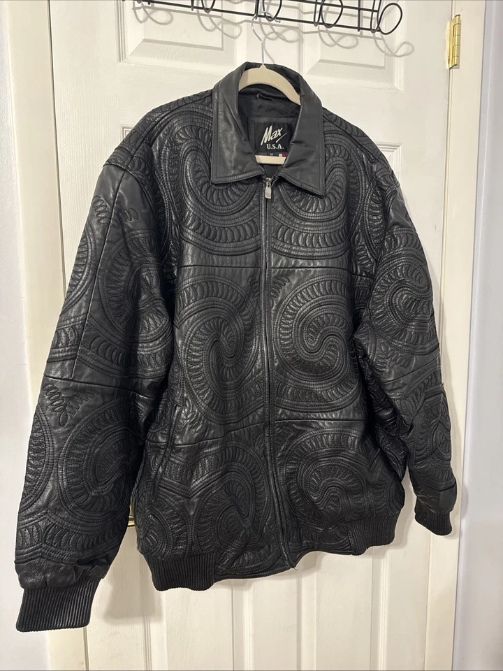 Chaqueta de cuero vintage Max EE. UU. bordada Hip Hop Y2k años 90 genuina talla 4X genial Foto 1 de 4