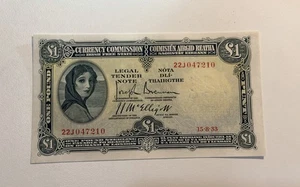 IRISH FREE STATE 1 POUND 1933 XF+ EF+ IRELAND LADY LAVERY SCARCE EARLY PUNT - Picture 1 of 7