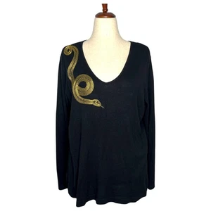 VTG Lauren Ralph Lauren Womens 2X Black V-Neck Cashmere Silk Snake Retro - Picture 1 of 7
