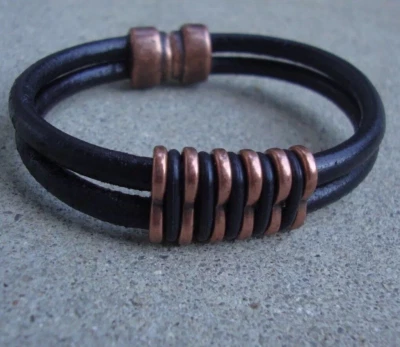 Genuine Leather Bracelets Copper Magnetic Clasp Men's bracelet Woman's bracelet - Image 1 of 4