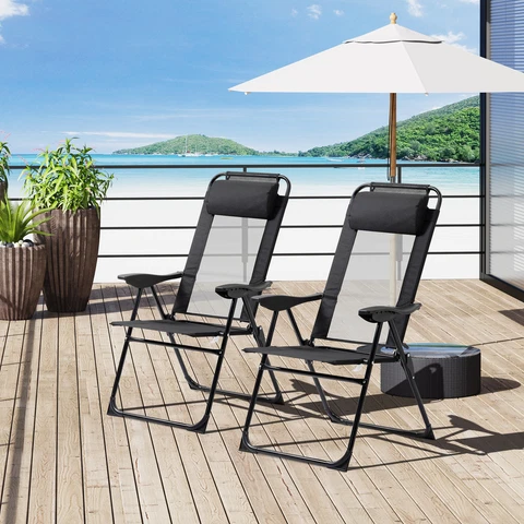 Set of 2 Portable Folding Recliner Outdoor Patio Adjustable Backrest Cover