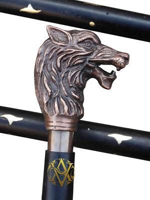 Brass Solid Handle Walking Canes Stick Wolf Head Christmas Gift for Men/Women US - Image 1 of 4