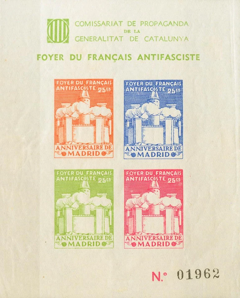 Civil War. Panels. * MH 1937. Block Sheet. FOYER DU FRANCAIS ANTIFASCISTE-A - Image 1 of 1