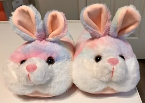 1 Pair Rabbit Plush Comfortable Pink/Blue/Yellow/White Slippers - Sz 7-8 - Picture 1 of 4