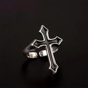 Anillo Cruz Retro Negro para Hombres Mujeres Goteo de Aceite Metal Punk Gótico Anillo Ajustable - Imagen 1 de 19