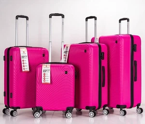 Circle ABS Hard Shell Suitcase with 4 Spinner Wheels Travel Luggage Hot Pink - Picture 1 of 29