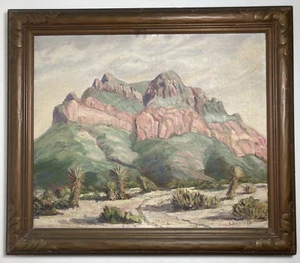 Vecchio dipinto olio originale d'epoca paesaggio deserto sud-occidentale Arizona -firmato - Foto 1 di 13