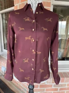 RALPH LAUREN HORSE EQUESTRIAN WINE BURGUNDY LONG SLEEVED SHIRT BLOUSE Sz PP EUC - Picture 1 of 10