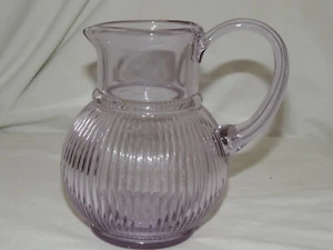 Telefloral Ribbed Light Amethyst / Lavender 6½" Tall Glass Pitcher / Vase - Picture 1 of 5