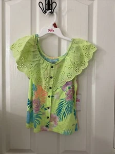 New Justice Girls Button Front Ruffle Tank Electric Lime Green Size Medium M - Picture 1 of 3
