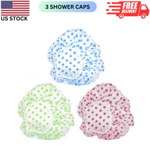 3PCS Shower Caps, Elastic Reusable Waterproof Plastic Shower Cap for Women Ladie - Picture 1 of 7