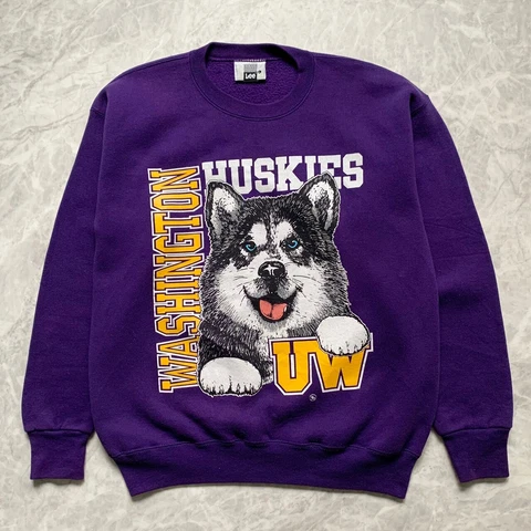 VTG NCAA 90s WASHINGTON HUSKIES PURPLE LEE MADE IN USA SWEATSHIRT SIZE L Cover