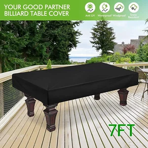 7FT Outdoor Pool Snooker Billiard Table Cover Polyester Waterproof Dust Black - Picture 1 of 8