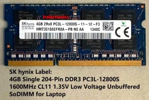 4GB Single 204-Pin DDR3 PC3L-12800S 1600MHz CL11 1.35V SoDIMM for Laptop - Picture 1 of 7