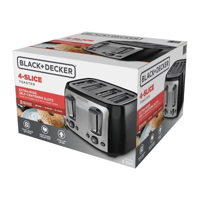 BLACK+DECKER 4-Slice Toaster with Extra-Wide Slots, Black/Silver  - Image 1 of 2