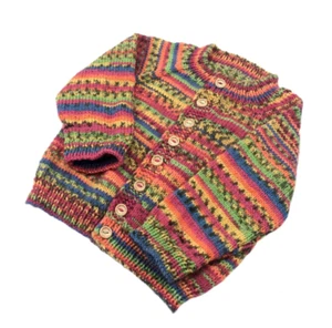 Hand knit baby rainbow jumper Acrylic toddler sweater cardigan 6mo-3 years sizes - Picture 1 of 13