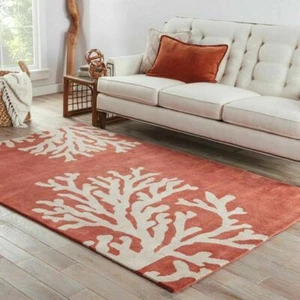 Coastal Corel Red Hand Tufted 100% Wool Soft Area Rug Carpet. - Picture 1 of 5