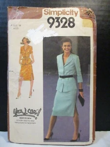 Simplicity Pattern 9328 Miss Sz 14 2-Piece Dress Missing Pattern Piece F Pocket - Picture 1 of 9